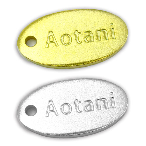 アクセサリープレート　ブランドプレート　金型刻印プレート　つや消しメッキ仕上げ