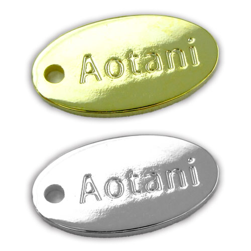 アクセサリープレート　ブランドプレート　金型刻印プレート　光沢メッキ仕上げ