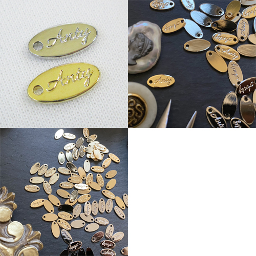 アクセサリープレート　ブランドプレート　Anty 様　真鍮製／光沢金メッキ・光沢銀色メッキ／金型刻印
