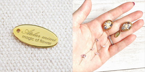 アクセサリープレート　ブランドプレート　Atelier mimi 様　真鍮製／光沢金メッキ／レーザー刻印