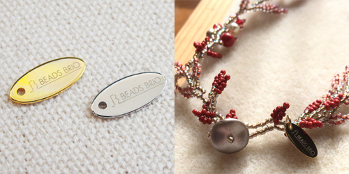 アクセサリープレート　ブランドプレート　BEADS BRIO 様　真鍮製／光沢金メッキ・光沢銀色メッキ／レーザー刻印
