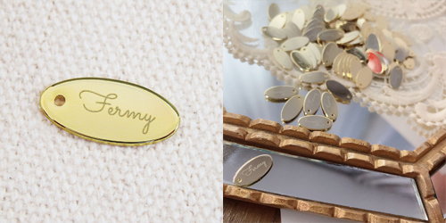 アクセサリープレート　ブランドプレート　Fermy 様　真鍮製／光沢金メッキ／レーザー刻印