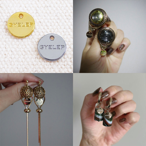 アクセサリープレート　ブランドプレート　GYELEP 様　真鍮製／光沢金メッキ・光沢銀色メッキ／>金型刻印