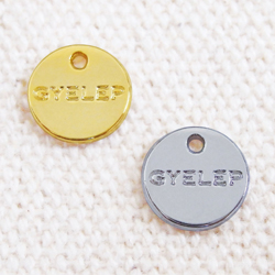 アクセサリープレート　ブランドプレート　GYELEP 様　真鍮製／光沢金メッキ・光沢銀色メッキ／>金型刻印