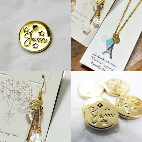 アクセサリープレート　ブランドプレート　Jam Osaka　真鍮製／光沢金メッキ／金型刻印