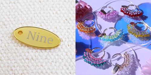 アクセサリープレート　ブランドプレート　Nine 様　真鍮製／光沢金メッキ／レーザー刻印