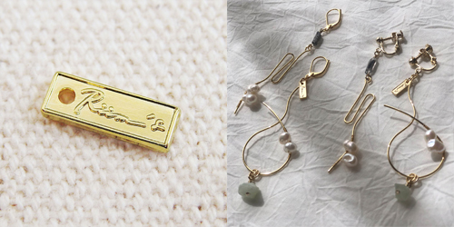 アクセサリープレート　ブランドプレート　Riim's 様　真鍮製／光沢金メッキ／金型刻印