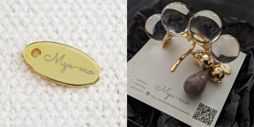 アクセサリープレート　ブランドプレート　Myu-mo❊T.MIYUKI 様　真鍮製／光沢金メッキ／レーザー刻印