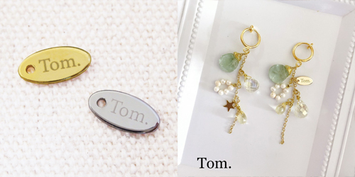 アクセサリープレート　ブランドプレート　Tom. 様　真鍮製／光沢金メッキ・光沢銀色メッキ／レーザー刻印