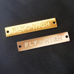 アクセサリープレート　ブランドプレート　FLY HIGH 様　真鍮製／光沢金メッキ・光沢銀色メッキ／金型刻印