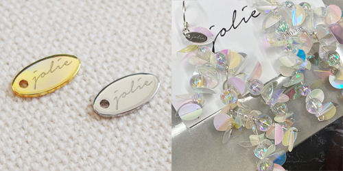 アクセサリープレート　ブランドプレート　jolie 様　真鍮製／光沢金メッキ・光沢銀色メッキ／レーザー刻印