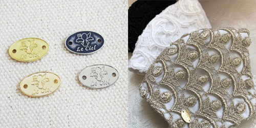 アクセサリープレート　ブランドプレート　Le Ciel 様　真鍮製／素材無垢・光沢金メッキ・光沢銀色メッキ・銀いぶし（アンティーク）／金型刻印