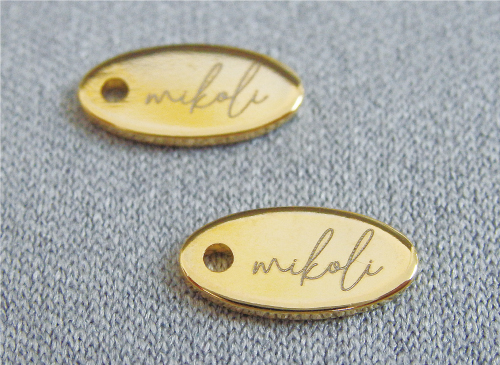 アクセサリープレート　ブランドプレート　Handmade mikoli 様　真鍮製／光沢金メッキ／レーザー刻印