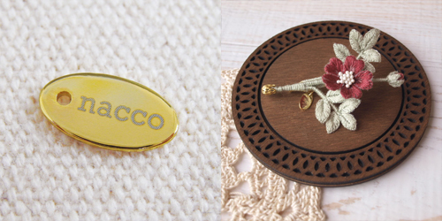 アクセサリープレート　ブランドプレート　nacco 様　真鍮製／光沢金メッキ／レーザー刻印