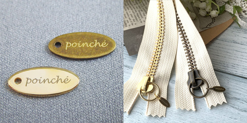 アクセサリープレート　ブランドプレート　poinche 様　真鍮製／光沢金メッキ・金いぶし（アンティーク）／レーザー刻印