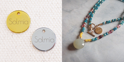 アクセサリープレート　ブランドプレート　ソルミア 様　真鍮製／光沢金メッキ・光沢銀色メッキ／レーザー刻印