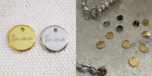 アクセサリープレート　ブランドプレート　tii.ino 様　真鍮製／光沢金メッキ・光沢銀色メッキ／レーザー刻印