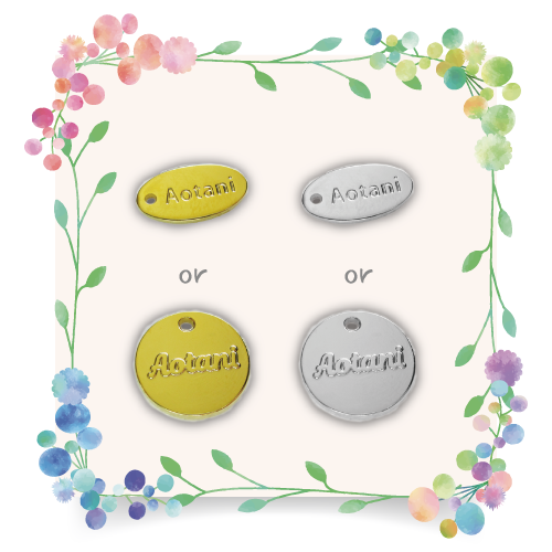 アクセサリープレート　ブランドプレート　製品サンプル　sample 02　金型刻印　光沢メッキ 金・銀色