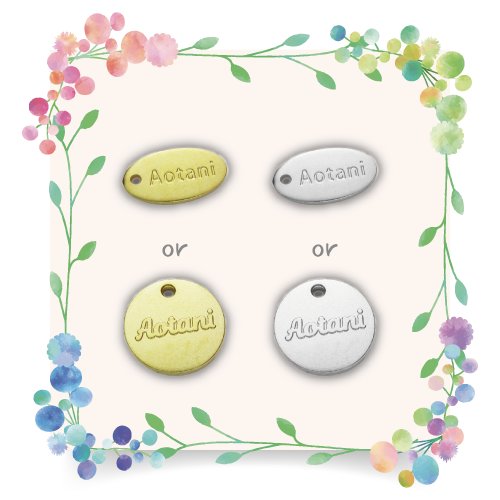 アクセサリープレート　ブランドプレート　製品サンプル　sample 03　金型刻印　つや消しメッキ 金・銀色